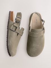 Khaki Green Leather Slingback Footbed Clogs - Image 1 of 5