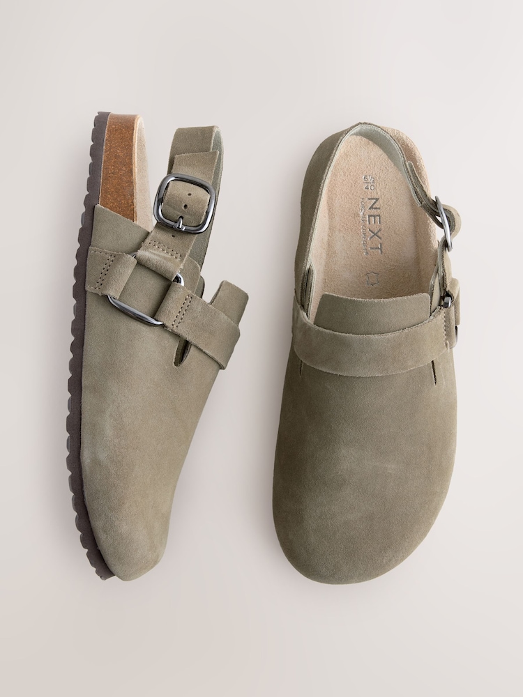 Khaki Green Leather Slingback Footbed Clogs - Image 1 of 5