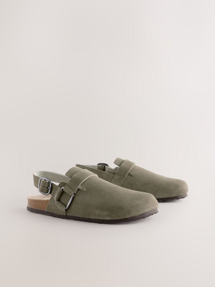 Khaki Green Leather Slingback Footbed Clogs - Image 2 of 5