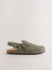 Khaki Green Leather Slingback Footbed Clogs - Image 3 of 5