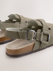 Khaki Green Leather Slingback Footbed Clogs - Image 4 of 5