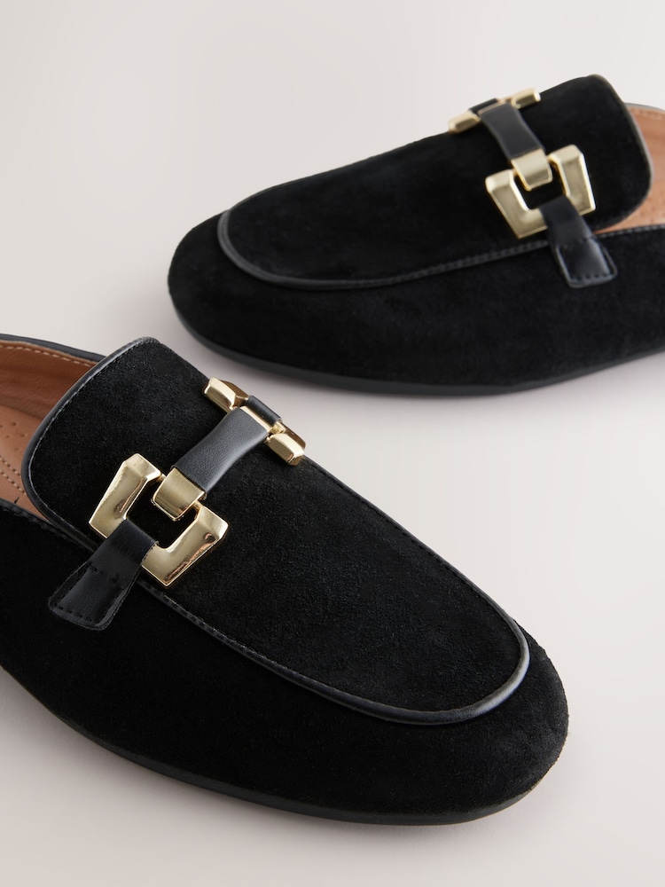 Black Forever Comfort® Leather Hardware Trim Detail Loafer Mules - Image 3 of 5