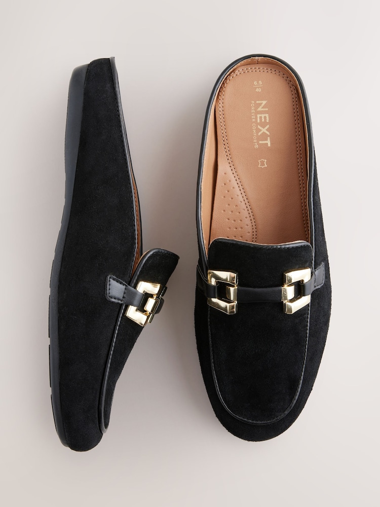Black Forever Comfort® Leather Hardware Trim Detail Loafer Mules - Image 4 of 5