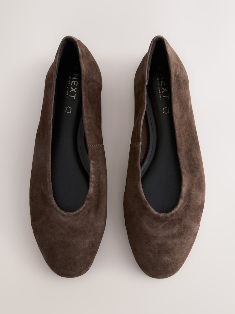 Chocolate Brown Suede Standard/Wide Fit Forever Comfort® Leather Round Toe Ballerinas - Image 1 of 5