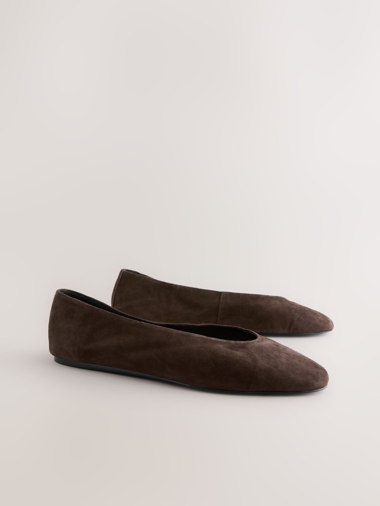 Chocolate Brown Suede Standard/Wide Fit Forever Comfort® Leather Round Toe Ballerinas - Image 2 of 5
