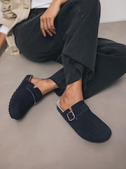 Navy Standard Fit Forever Comfort® Leather Footbed Clogs - Image 3 of 10