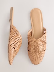 Tan Brown Forever Comfort® Leather Slip-On Weave Mules - Image 1 of 5