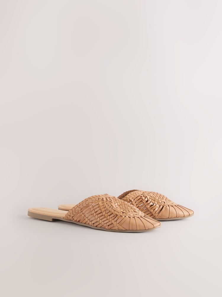 Tan Brown Forever Comfort® Leather Slip-On Weave Mules - Image 2 of 5