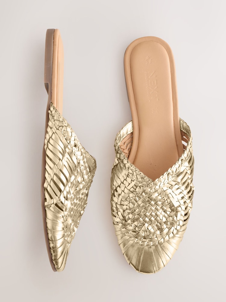 ذهبي - Leather Slip-On Weave Mules - صورة 1 من 9 ذهبي - Leather Slip-On Weave Mules - صورة 1 من 9