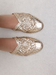 Gold Forever Comfort® Leather Slip-On Weave Mules - Image 4 of 4