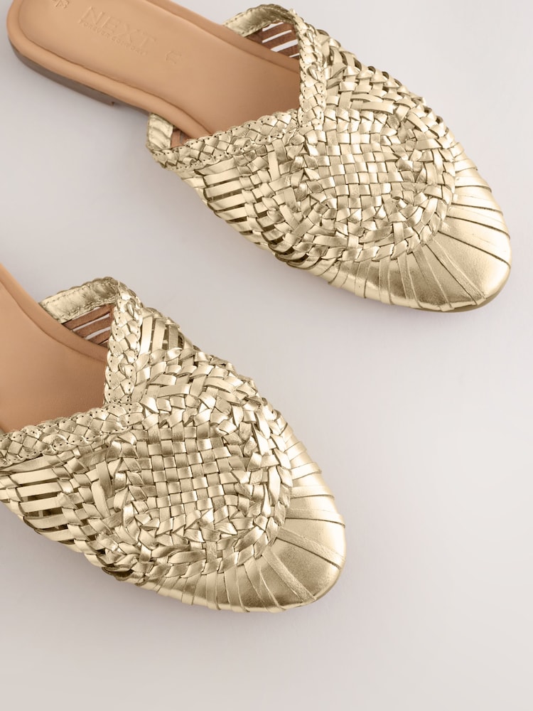ذهبي - Leather Slip-On Weave Mules - صورة 9 من 9 ذهبي - Leather Slip-On Weave Mules - صورة 9 من 9