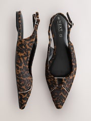 Leopard Forever Comfort® Premium Leather Pointed Toe Hardware Slingback Shoes - Image 1 of 10
