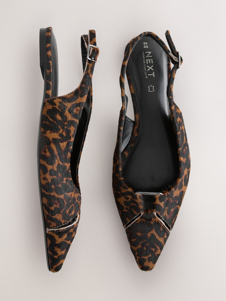 Leopard Forever Comfort® Premium Leather Pointed Toe Hardware Slingback Shoes - Image 1 of 10
