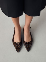 Leopard Forever Comfort® Premium Leather Pointed Toe Hardware Slingback Shoes - Image 2 of 10