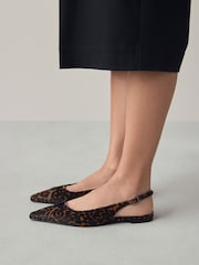 Leopard Forever Comfort® Premium Leather Pointed Toe Hardware Slingback Shoes - Image 3 of 10