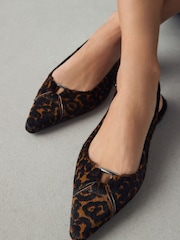 Leopard Forever Comfort® Premium Leather Pointed Toe Hardware Slingback Shoes - Image 5 of 10