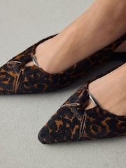 Leopard Forever Comfort® Premium Leather Pointed Toe Hardware Slingback Shoes - Image 6 of 10