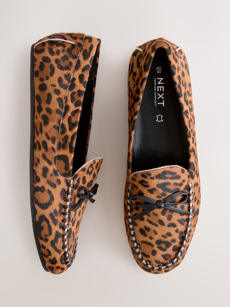 Leopard Forever Comfort® Leather Round Toe Driver Loafers - Image 1 of 10