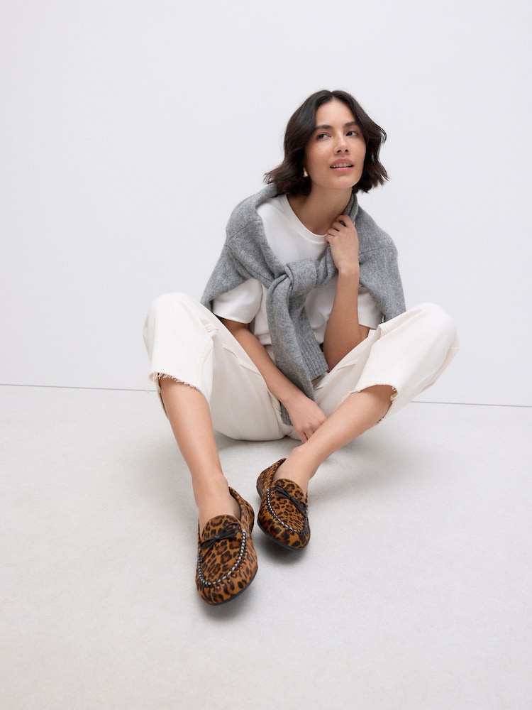 Leopard Forever Comfort® Leather Round Toe Driver Loafers - Image 2 of 10