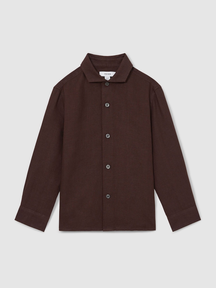 Reiss Dark Brown Ruban 3-9 yrs Linen Cutaway Collar Shirt - Image 2 of 4