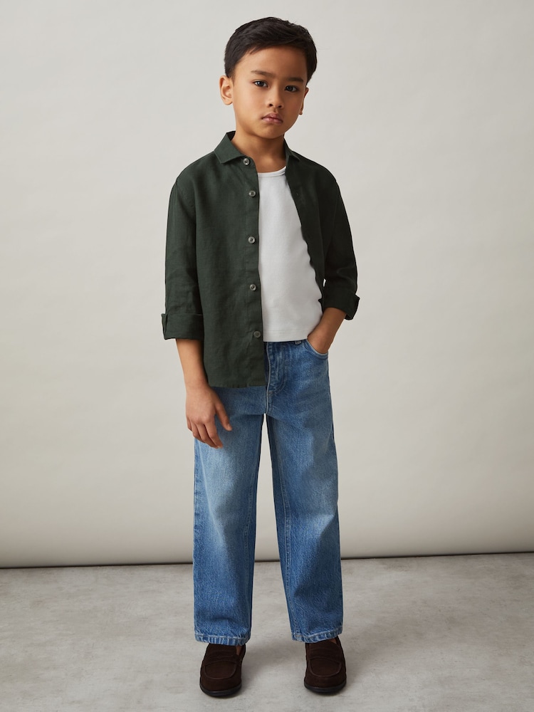 Reiss Dark Green Ruban Linen Long-Sleeve Shirt - Image 1 of 4