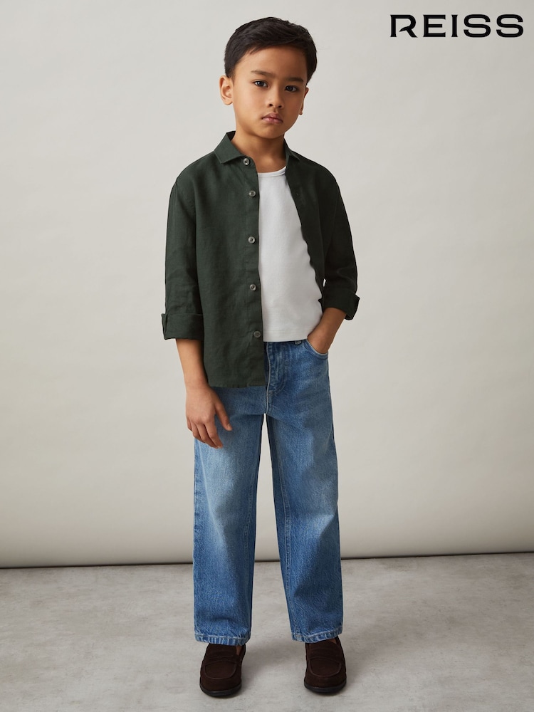 Reiss Dark Green Ruban 3-9 yrs Linen Cutaway Collar Shirt - Image 6 of 6 Reiss Dark Green Ruban 3-9 yrs Linen Cutaway Collar Shirt - Image 6 of 6