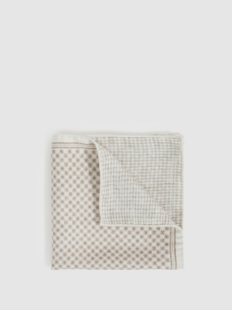 Reiss Oatmeal Giulio Silk Medallion-Print Pocket Square - Image 1 of 5