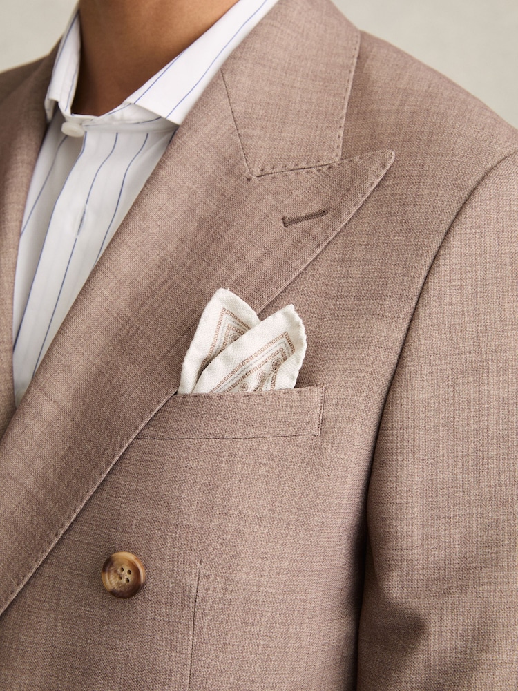 Reiss Oatmeal Giulio Silk Medallion-Print Pocket Square - Image 2 of 5