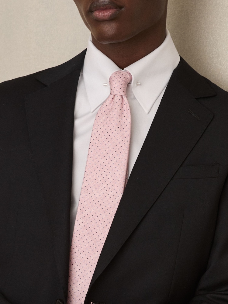 Rosa claro - Reiss Aurelio Silk Pin-Dot Tie - Imagen 2 de 5