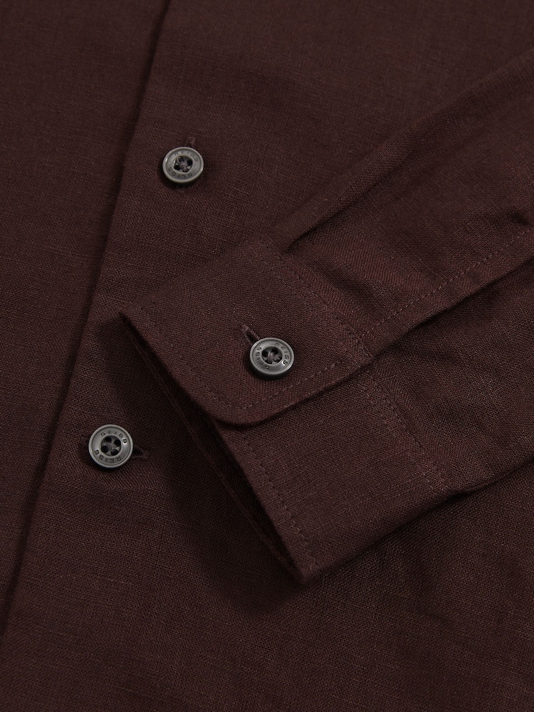 Reiss Dark Brown Ruban Linen Long-Sleeve Shirt - Image 4 of 4