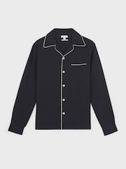 Reiss Navy Josh Cuban Collar Shirt with Piping Detail Shirt - Image 2 of 6