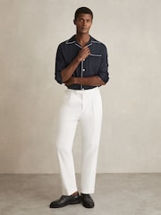 Reiss Navy Josh Cuban Collar Shirt with Piping Detail Shirt - Image 3 of 6