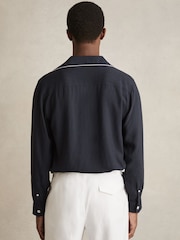 Reiss Navy Josh Cuban Collar Shirt with Piping Detail Shirt - Image 5 of 6