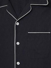 Reiss Navy Josh Cuban Collar Shirt with Piping Detail Shirt - Image 6 of 6