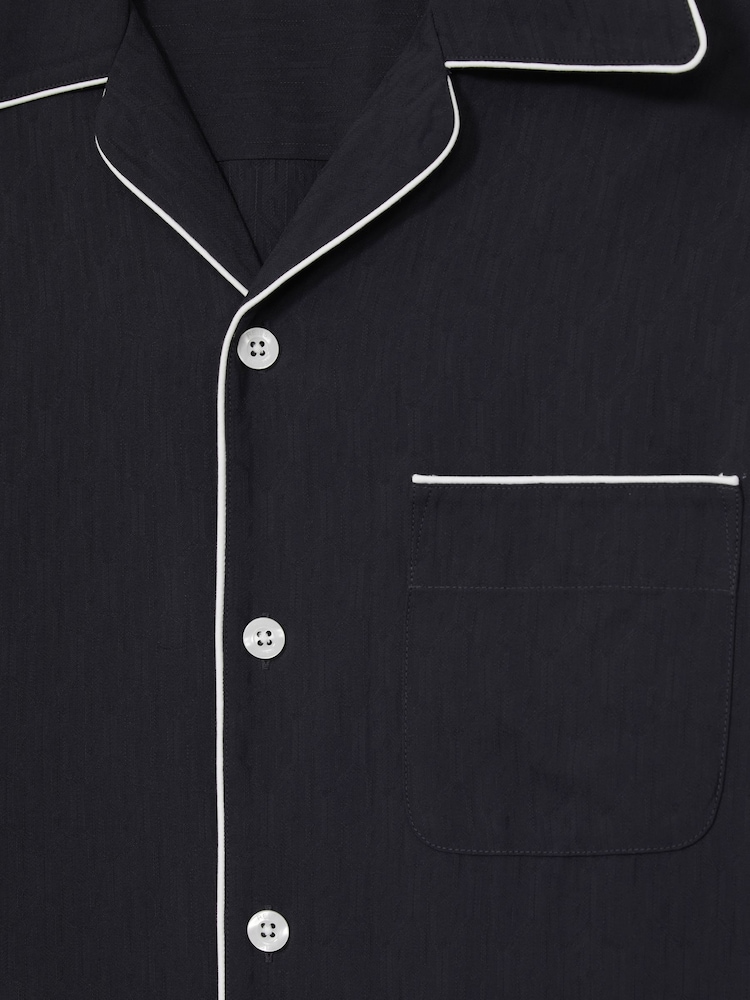 Reiss Navy Josh Cuban Collar Shirt with Piping Detail Shirt - Image 6 of 6