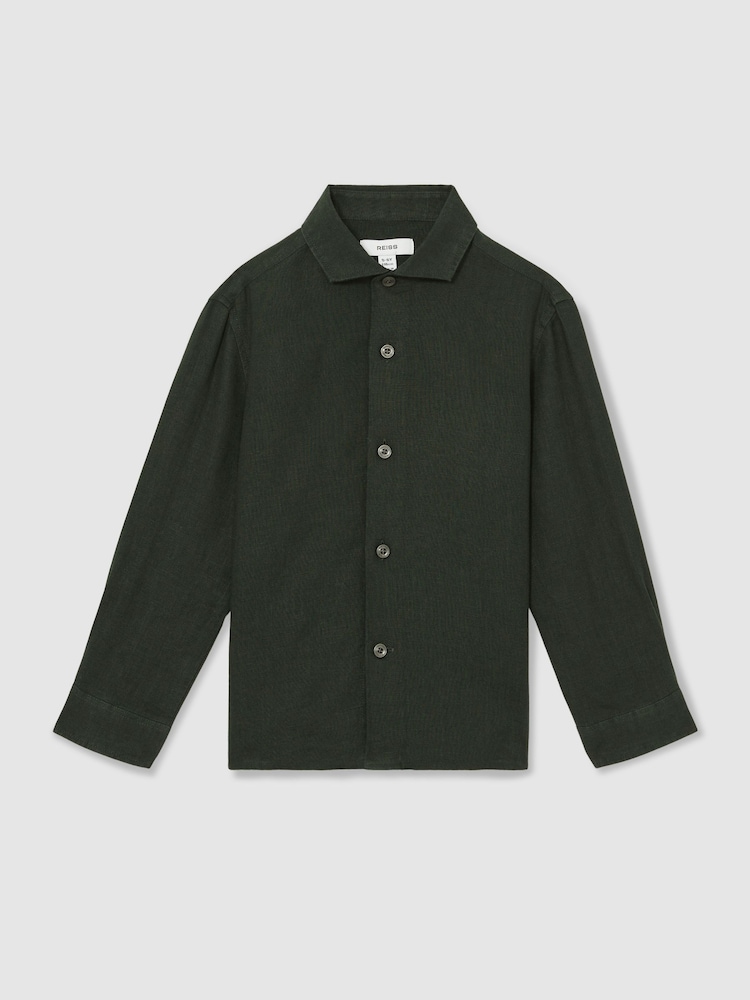Reiss Dark Green Ruban Linen Long-Sleeve Shirt - Image 2 of 4