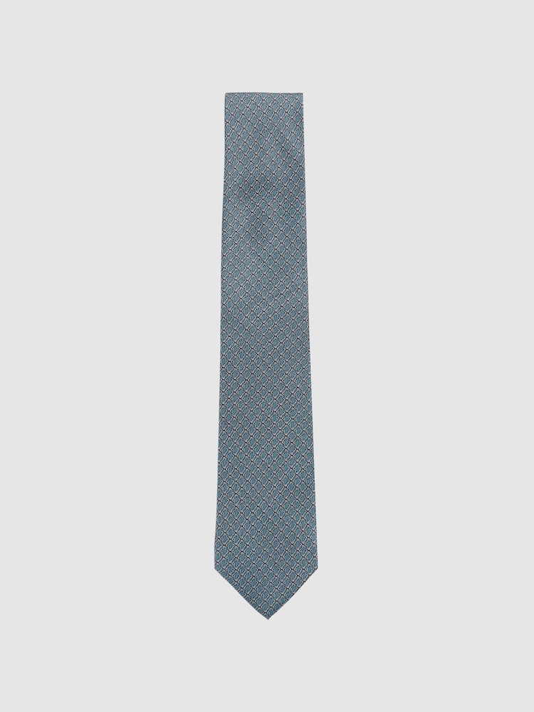 Reiss Soft Blue Caruso Silk Geometric-Print Tie - Image 1 of 5