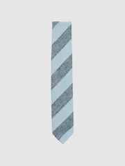 Reiss Soft Blue Ercole Silk-Blend Textured Stripe Tie - Image 1 of 4
