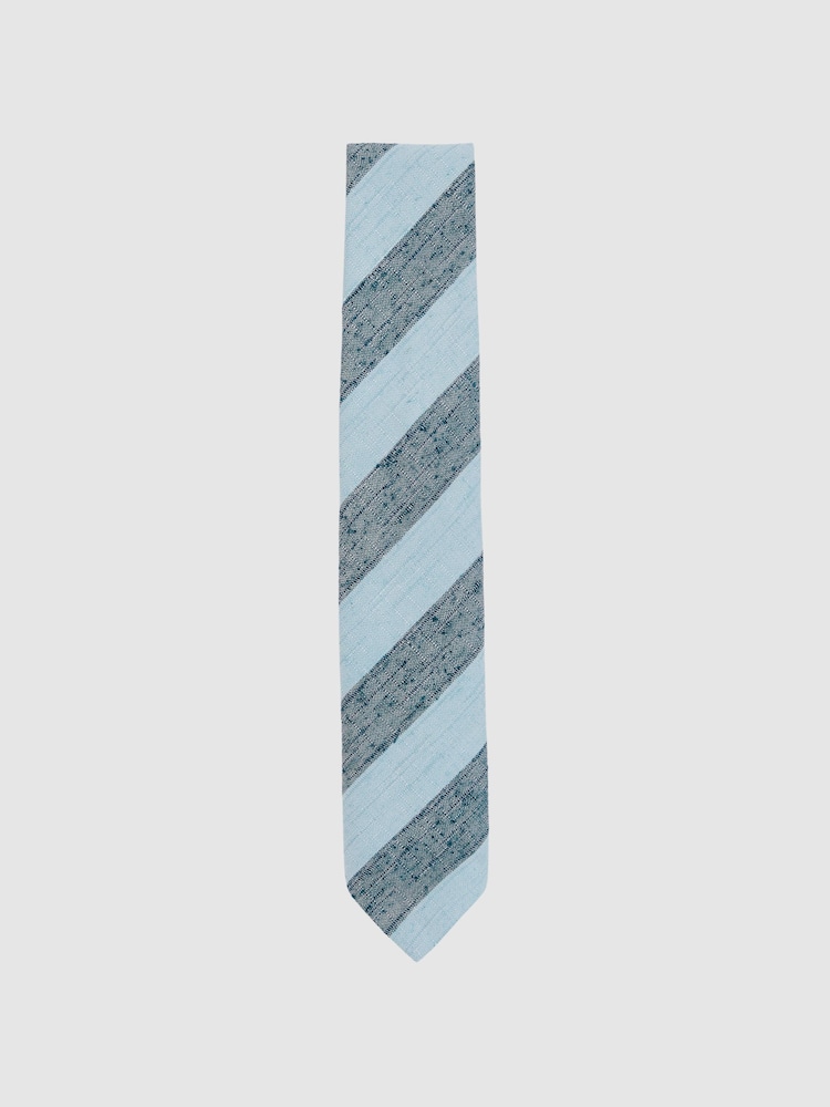 Reiss Soft Blue Ercole Silk-Blend Textured Stripe Tie - Image 1 of 4