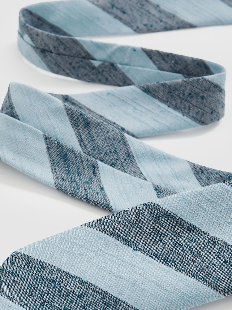 Reiss Soft Blue Ercole Silk-Blend Textured Stripe Tie - Image 2 of 4
