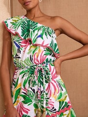 Love & Roses Green Tropical Print One Shoulder Jersey Mini Dress - Image 4 of 4