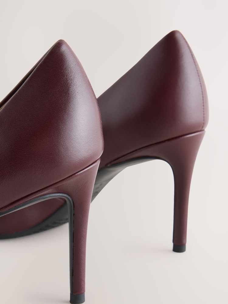 Burgundy Red Extra Wide Fit Leather Mid Court Shoes - Image 11 of 11