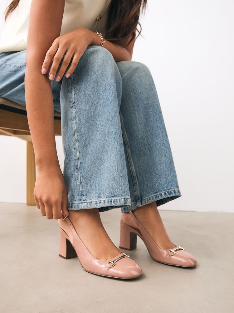Nude Extra Wide Fit Forever Comfort® Hardware Slingback Block Heels - Image 1 of 7