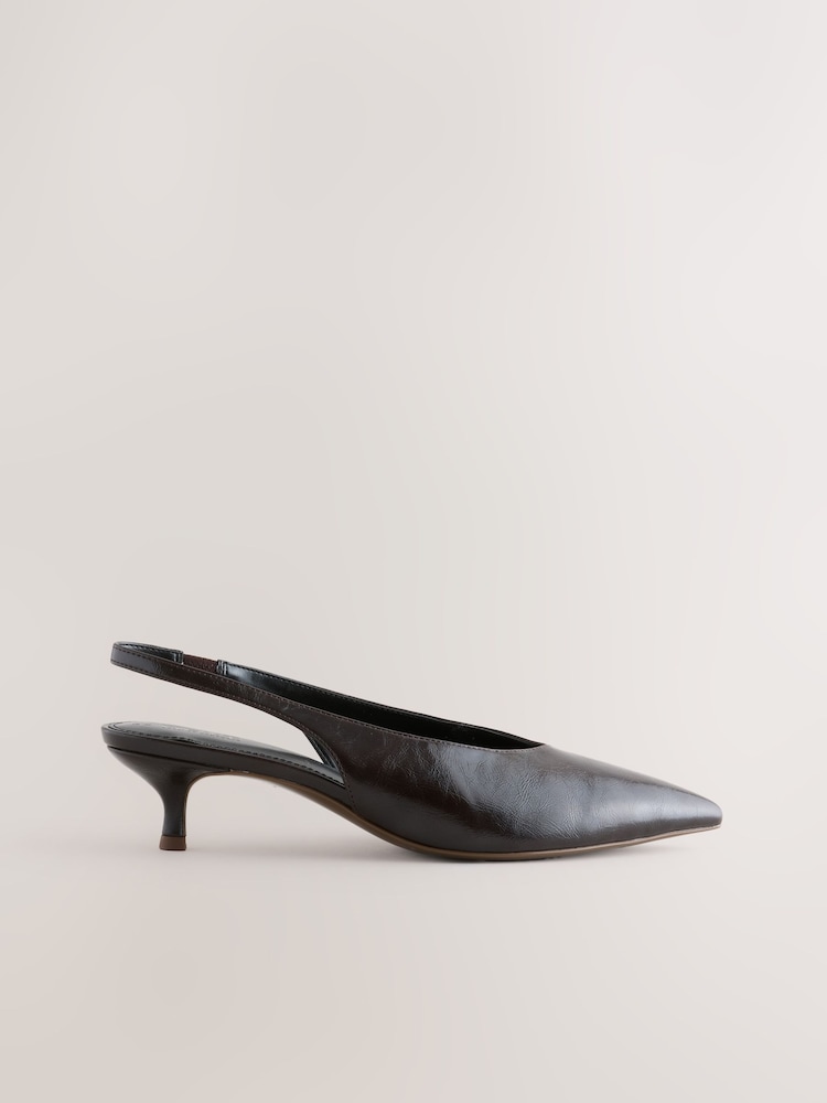 Chocolate Brown Extra Wide Fit Forever Comfort® Point Toe Low Slingback Kitten Heels - Image 1 of 6