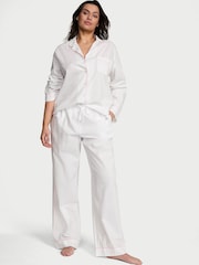 Victoria's Secret White With Pink Piping Cotton Long Pyjama Set - Image 1 of 3