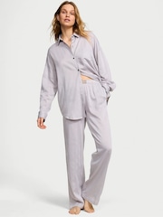 Victoria's Secret Dove Grey Herringbone Cotton Modal Long Pyjama Set - Image 1 of 2