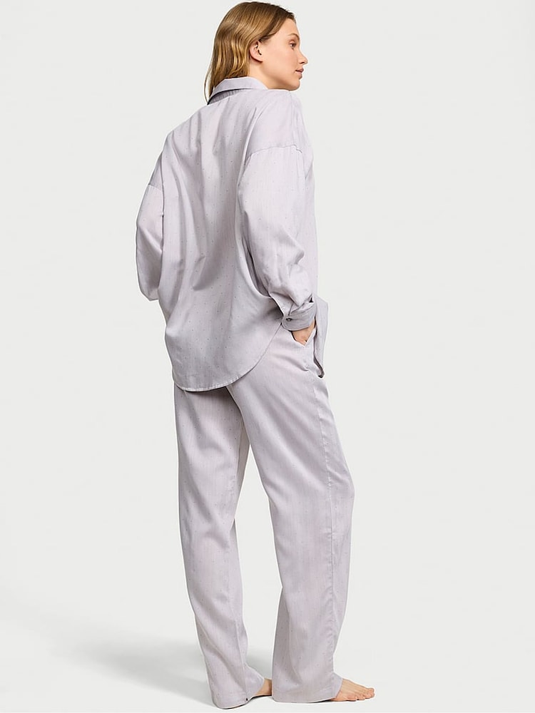 Victoria's Secret Dove Grey Herringbone Cotton Modal Long Pyjama Set - Image 2 of 2