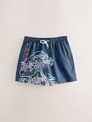 Blue Hokusai License Printed Swim Shorts - Image 1 of 4
