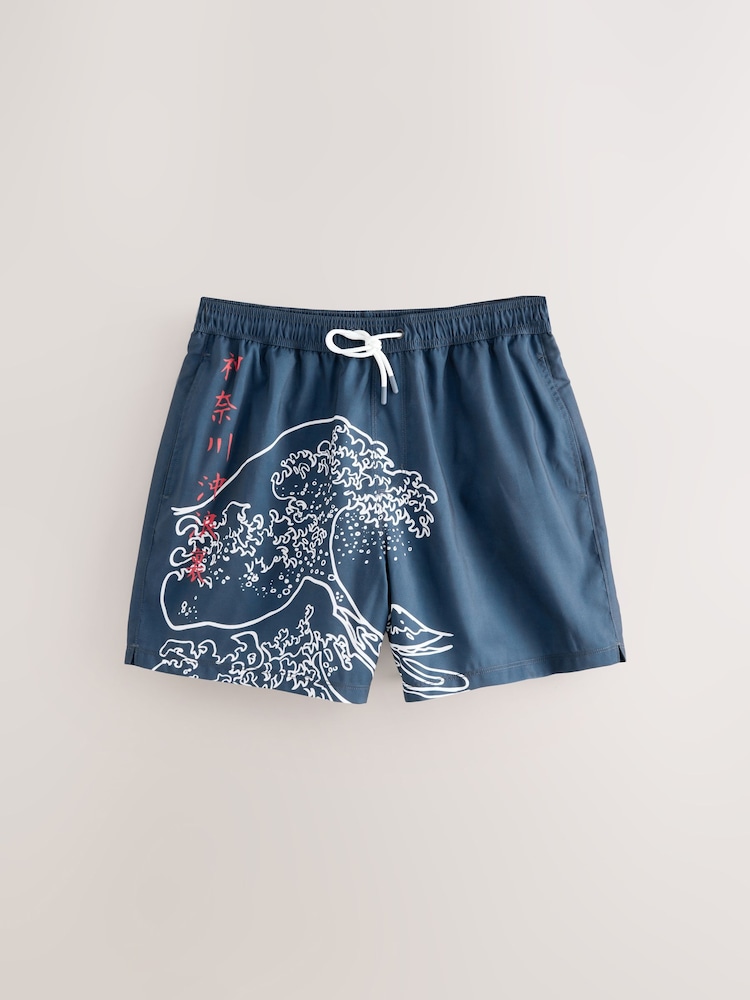 Blue Hokusai License Printed Swim Shorts - Image 1 of 4