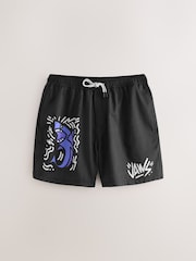 Black Jaws License Printed Swim Shorts - Image 1 of 4